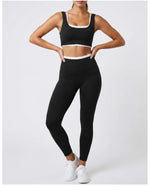 Double Layered Contrasting Yoga Sets Women Shock-absorbing Sports Bra Gym Workout Clothes Outwear High Waist Pants Fitness Suits