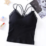 Summer Tank Top Women Crop Tops Sexy Lingerie Beauty Back Seamless Underwear Lace Bralette Camis Female Padded Camisole Femme