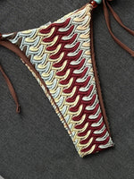 Sexy Coffee Striped Micro Bikini 2026 Women Bandeau Metal Shell Push Up Bra Bandage Thong Swimwear Beach Bathing Suit Swimsuit