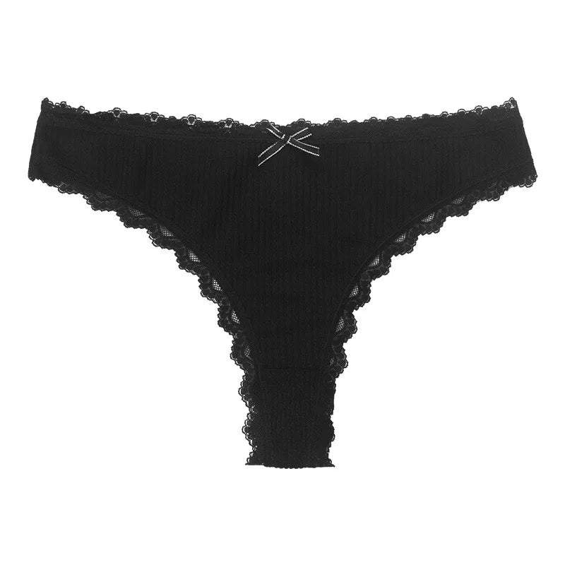 1pcs Plus Size Women's Low-Waist Thong Panty Cute Girl Style Seamless Bowknot Lace Panties Trim Lightweight Breathable Underwear