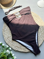 2026 Sexy Metal Buckle Women Bandeau Swimwear One Piece Swimsuit Female Monokini Bather High Leg Cut Bathing Suit Swim Beachwear