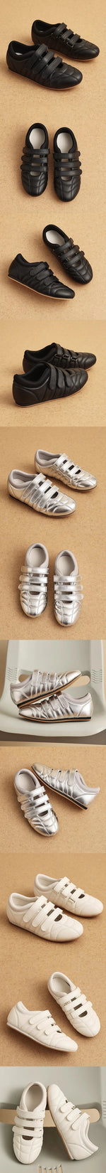 Brand Designer Comfy Walking Cream Flat Sneakers Fashion Leisure Silver Casual Shoes Women Flats Chic Black Hook&Loop Mary Janes