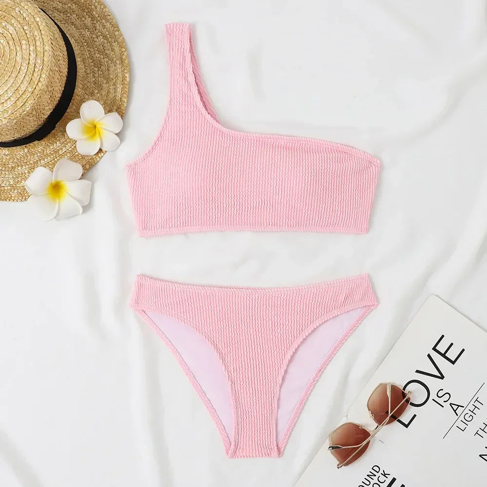 Sexy Neon Green Bikini 2026 Women Swimsuit Female Swimwear One Shoulder Thong Bikinis Set Brazilian Beach Bathing Suit Biquini