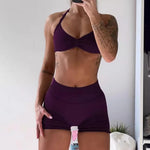 2 Pieces Gym Set Women Workout Clothes Scrunch Shorts Set Halter Sports Bra Fitness Top Woman Sportswear Yoga Set Outfits