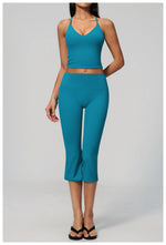 Summer New Yoga Clothing Women Solid V Neck Slim Sports Tank Top Athletic Wear High Waist Butt Lift Mid Pants Gym Fitness Suits