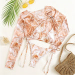 S- XXL Leopard Printed Long Sleeve Bikini Women Swimwear Female Swimsuit Three-Pieces Bikini Set Bather Bathing Suit Swim V3193Y