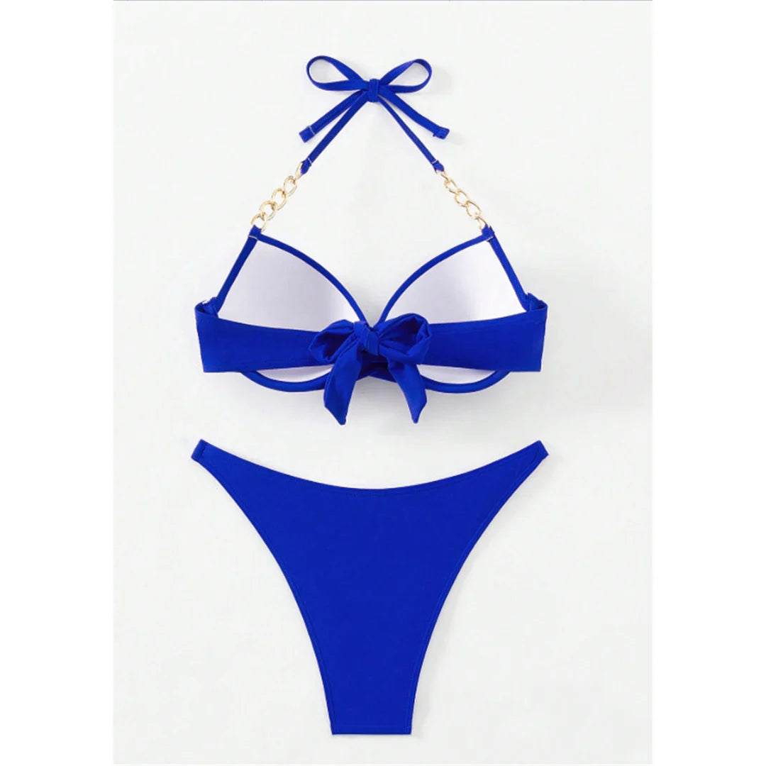XS - L Halter Bikini Push Up Swimsuit Female Swimwear Women Two-Pieces Bikini Set With Bra Cup Bather Bathing Suit Swim V6748