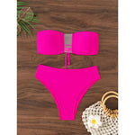Sexy Bandeau Sheer Female Swimsuit High Waist Bikini Women Swimwear Two-pieces Bikini set Padded Bather Bathing Suit Swim K7063