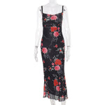 Flowers Print Spaghetti Strap Dresses Women Temperament Package Hip Bodycon Long Dress Fashion Sexy Backless Lady Slim Vestidos