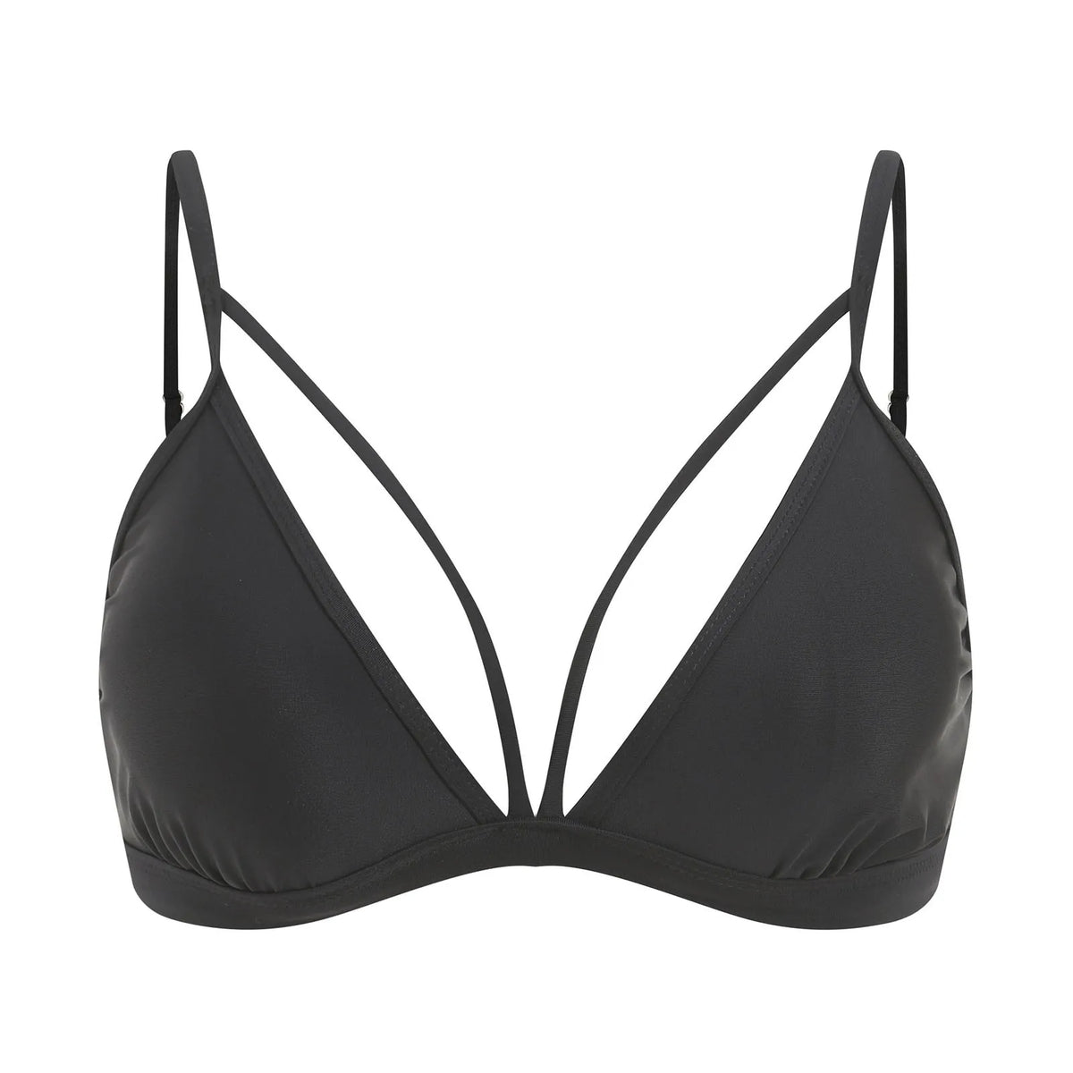 Women's Wire Free V Neck Triangle Bikini Top Black Hollow Out Push Up Bra Sexy Swimsuit Summer Adjustable Straps Bathing Suits