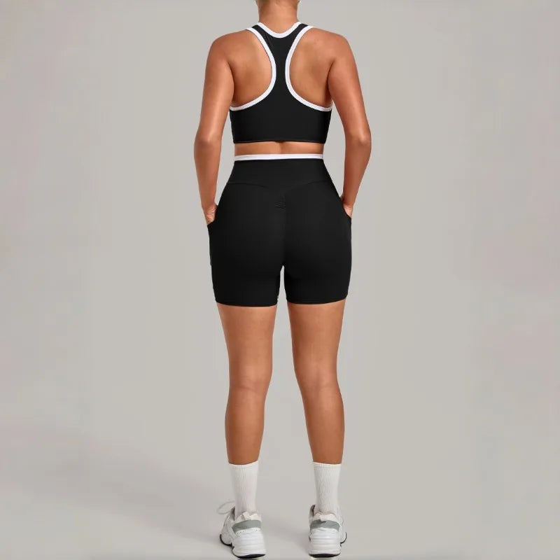 Women's Seamless Yoga Sets Sports Fitness High Waist Hip-lifting Shorts Back Beauty Sleeveless Suits Gym Training Workout Sets