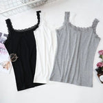 Women Summer Vest U-Neck Sleeveless Slim Fit Tank Tops Thin Vest Solid Color Lace Trimmed Camisole Streetwear