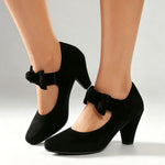2026 Plus Size 45 Vintage Bowknot Bow Mary Jane Shoes Women 7cm High Heeled Retro Suede Look Brown Lolita Block Heel Pumps