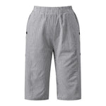 2026 Summer Women Striped Capris Casual Stylish Elastic Waist Side Button Straight-leg Pants Daily Cropped Trousers
