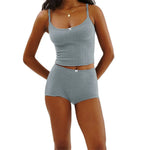2 Piece Sets Women's Solid Color Bow Camisole Tops and Shorts Sets Summer Casual Loungewear