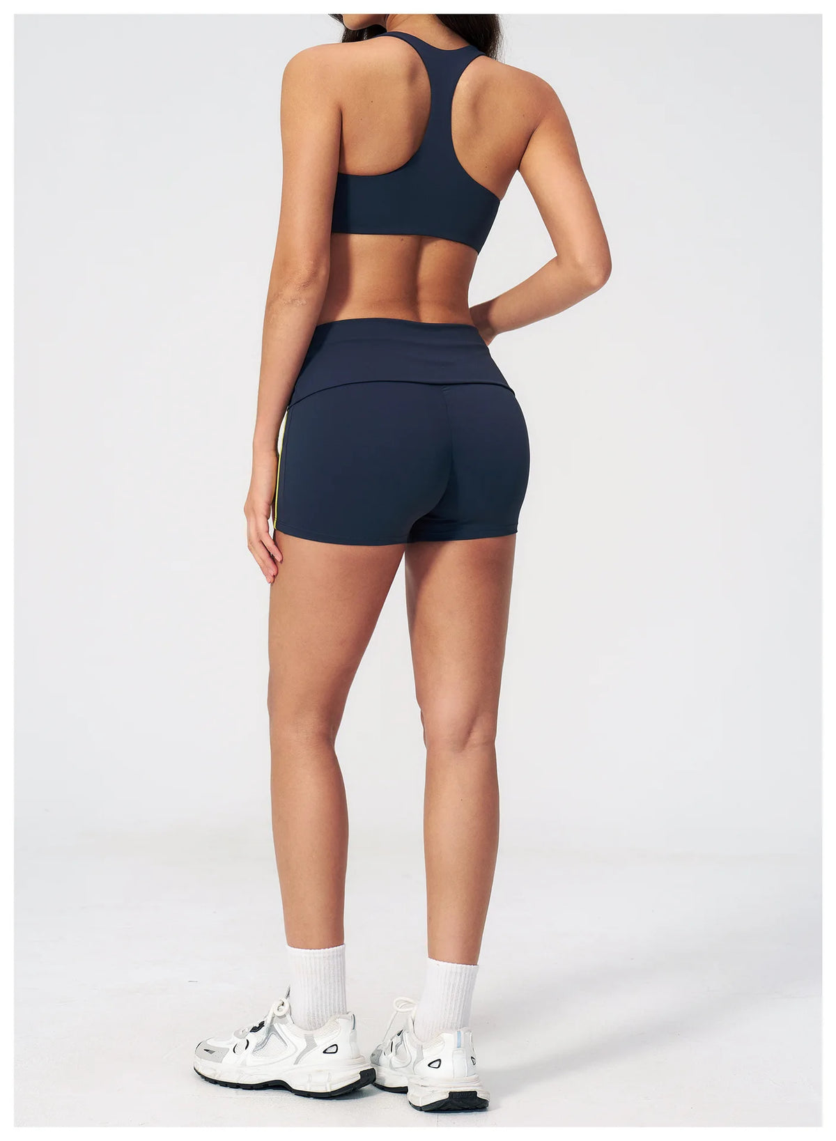 Tight Color Contrast Yoga Suit 2 Pieces Women V Neck Sports Bra Pleate High Waist Shorts Gym Running Fitness Suits Tracksuit