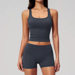 Gym Women Yoga Sets Women Brushed Square Neck Slim Sports Tank Top Fitness Suit Outwear Running High Waist Shorts Tracksuit