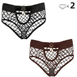 2pcs Sexy Women's Panties BriefsElasticity Underwear Mid Waist Fishnet Lingerie Ladies Hollow Out Transparent Underpants