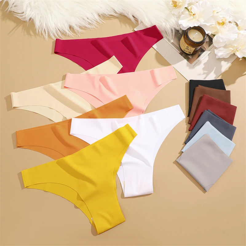3PCS Seamless Panties Ultra-thin Brazilian Maillard panties Women Ice Silk Underwear Sexy Panty Low Waist G-string Female Solid