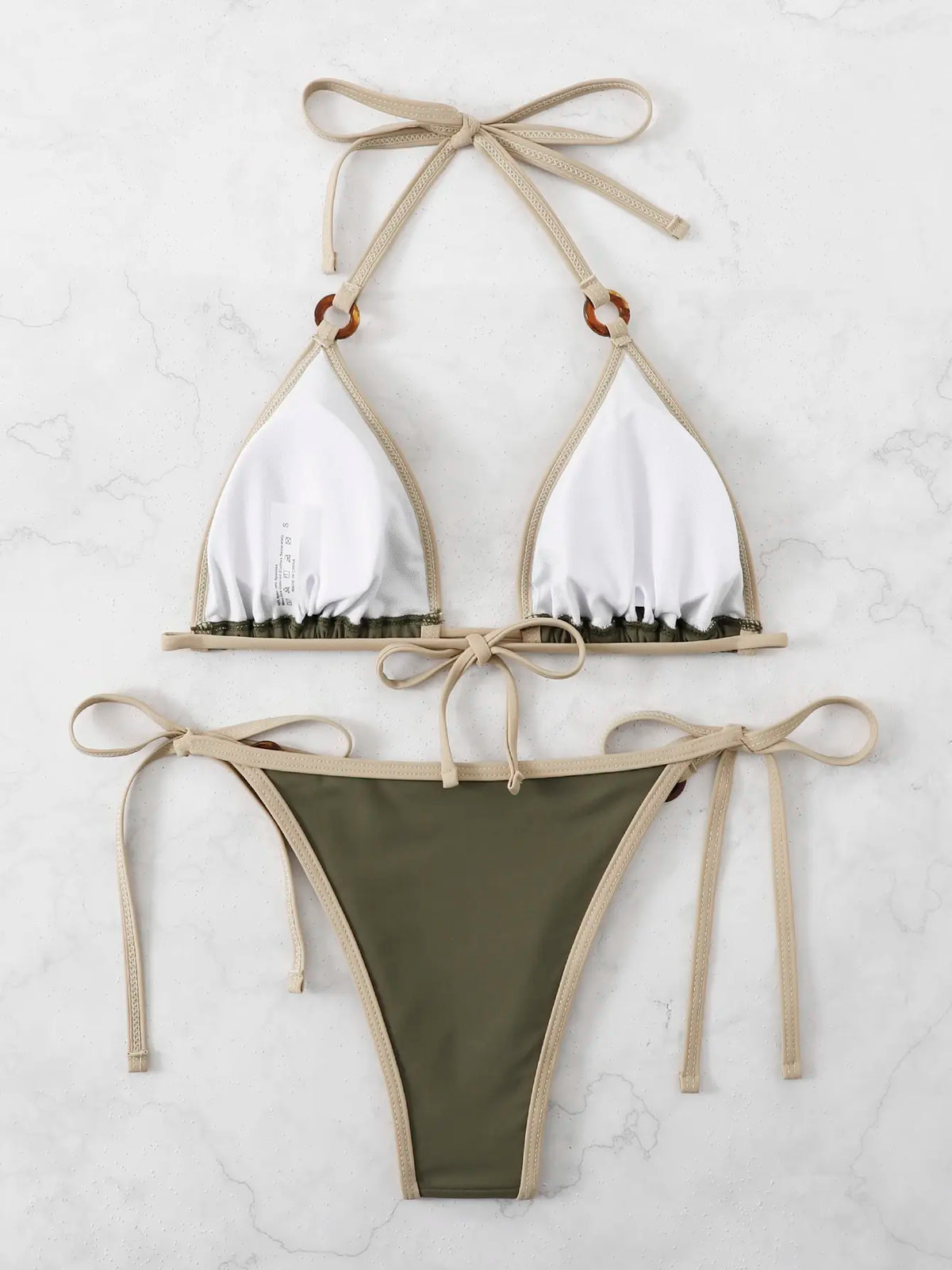 Contrast Binding Ring Bikinis 2025 Women Sexy Halter Swimsuit Triangle Swimwear Female Bathing Suit Swimming Summer Beachwear