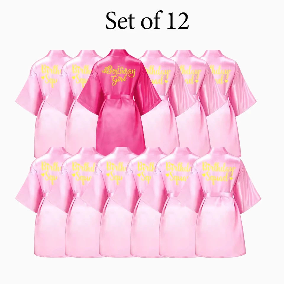 6-12Pcs Spa Girls Party Birthday Squad Robes Girl Kimono Spa Robe Pajama Party Favors Soft Satin Bathrobe for Kid Birthday Decor