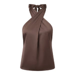 Women Satin Tank Tops Solid Color Backless Sleeveless Cross-criss Halter Vest 2026 Summer Fashion Elegant Top Streetwear