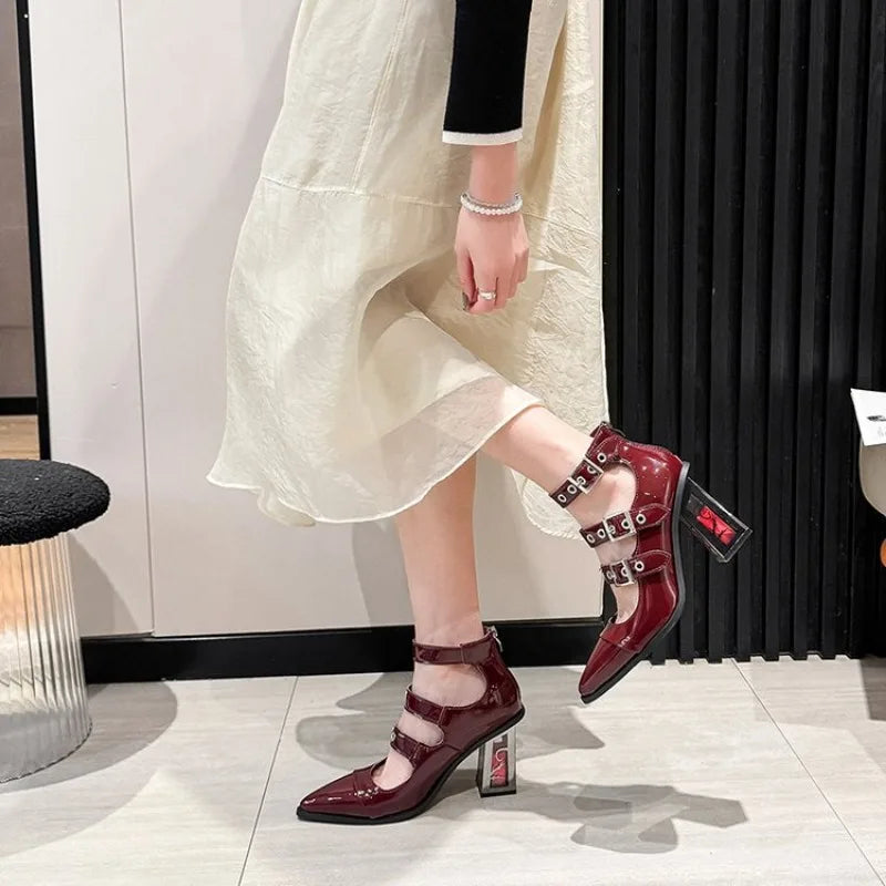 Thick Soles with Sharp Head Buckle Shallow Mouth Waterproof Platform Fashion All-match Comfortable Non-slip Women's Single Shoes