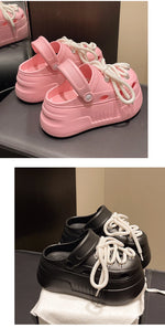 2025 Women Platform Slippers DIY Lace-up Leisure Clogs Summer Garden Shoes Thick Sole Female Home Beach Slides Street Sandals