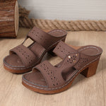 Lightweight High-Heeled Sandals Women Plus Size 43 Hollow Out Thick Heel Slippers Woman Summer Slip On Platform Sandles Female