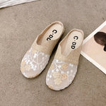 Breathable Mesh Linen Slippers For Women Summer Flat Shoes Anti-slip Female Indoor Outdoor Slides Office Lady Walking Sandals