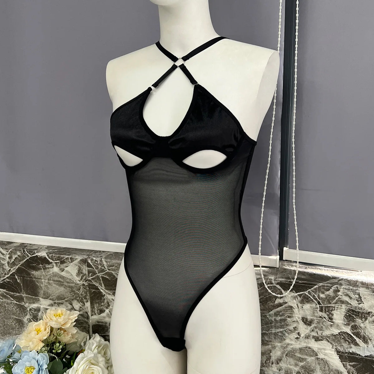 European and American style sexy women's hollow-out tight pants, backless one-piece underwear, bodysuit, gloves not included