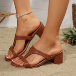 Women's high-heeled sandals,simple and fashionable, side cutout chunky heel sandals