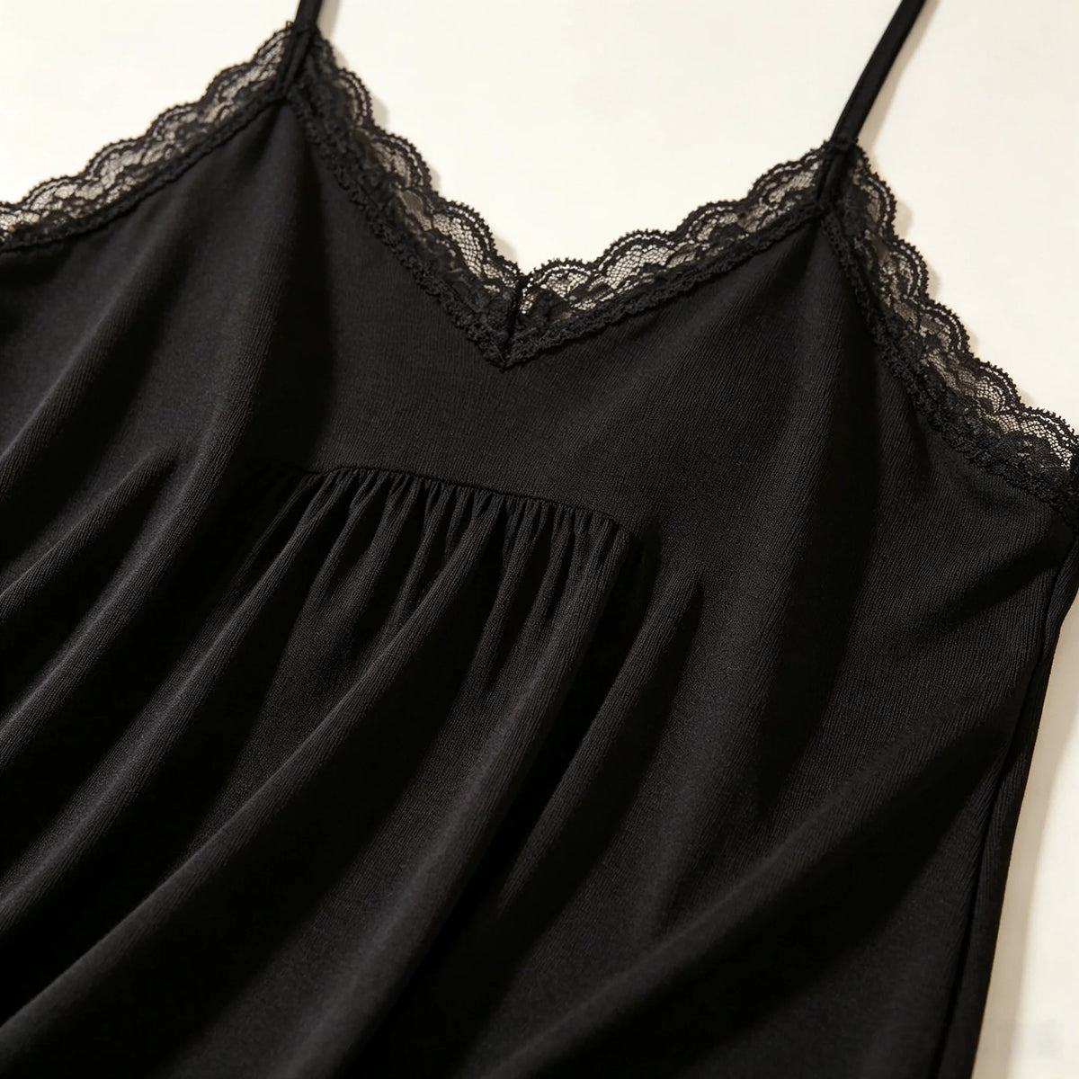 Women Soft Modal Nightgown Lace Trim V Neck Spaghetti Strap Loose Swing Midi Night Dress Breathable Casual Home Sleepwear Ladies