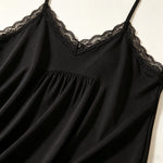 Women Soft Modal Nightgown Lace Trim V Neck Spaghetti Strap Loose Swing Midi Night Dress Breathable Casual Home Sleepwear Ladies