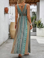 Bohemian Style Print Sleeveless Long Dresses Women Summer V-neck Backless Leace-up Slit Dress Casual Lady Vacation Vestidos