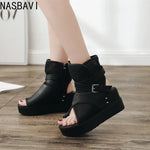 2026 Sexy Black Women Wedge Platform Sandals Summer Ladies Cool Boots Zipper Open Toe Sandalias Breathable Female Roman Shoes