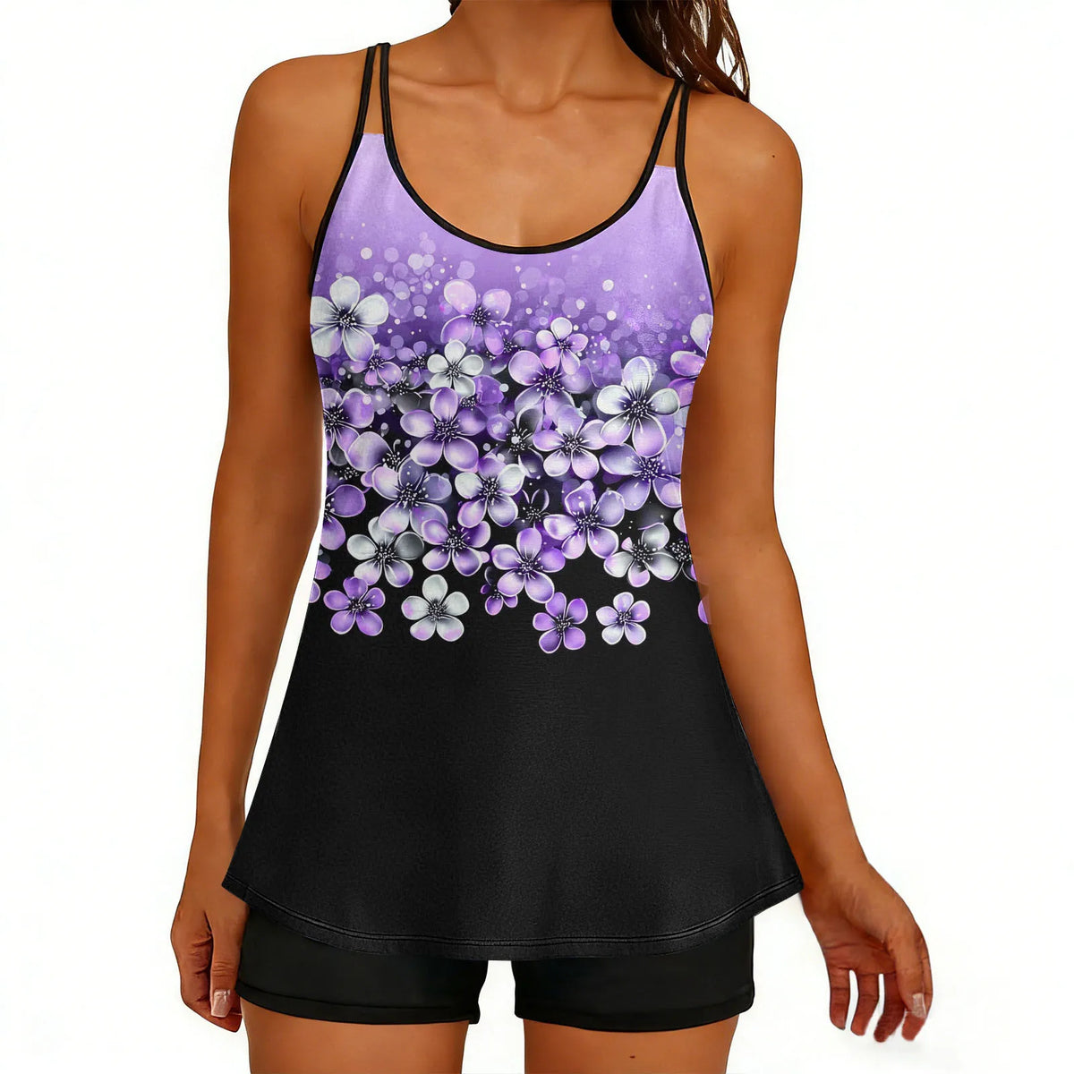 2026 Printed Tankini High Waist Strappy Swimsuit Women Two Pieces Swimwear Female Bathers Swimming Bathing Swimming Swim Suit