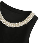 Women Vest Silky Satin Sleeveless Tops With Faux Pearls Collar Loose Fit Summer Tops Formal Semi-Formal Wear Women Blouse