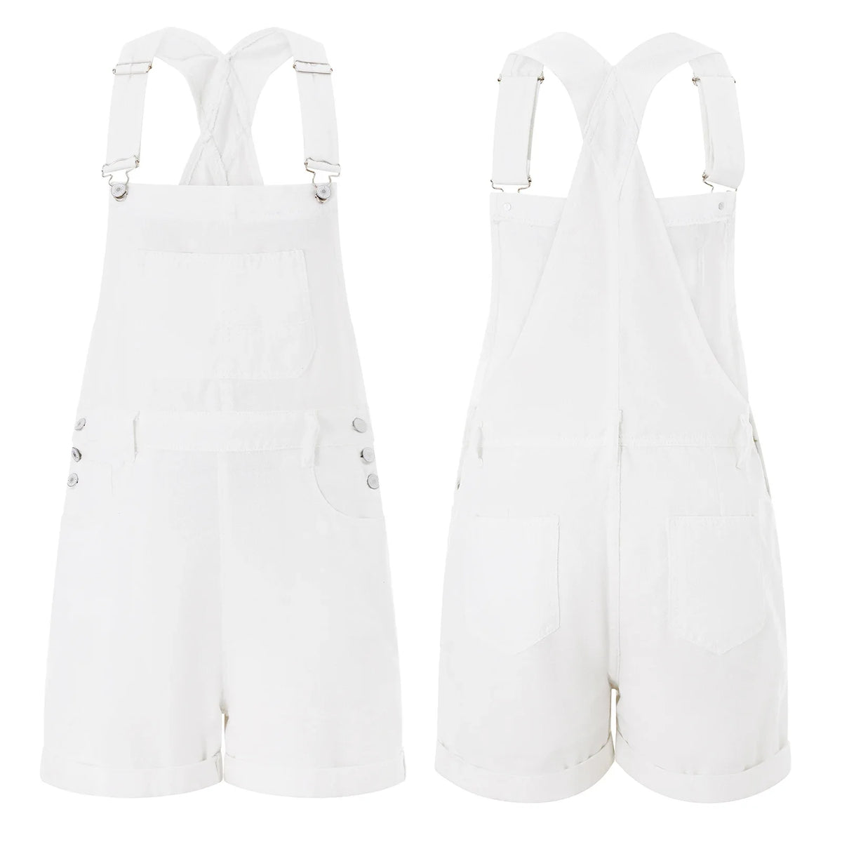 Women Denim Bib Overalls Adjustable Straps Shorts Romper with Pocket Casual Rolled Cuff Shortalls
