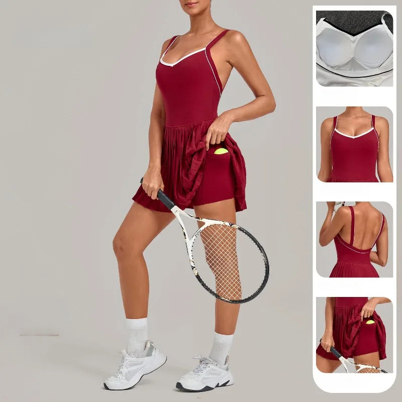 Women's Seamless Yoga Jumpsuit Sports Fitness Sleeveless Beautiful Back One-Piece Dress Workout Tennis Anti-exposure Jumpsuit