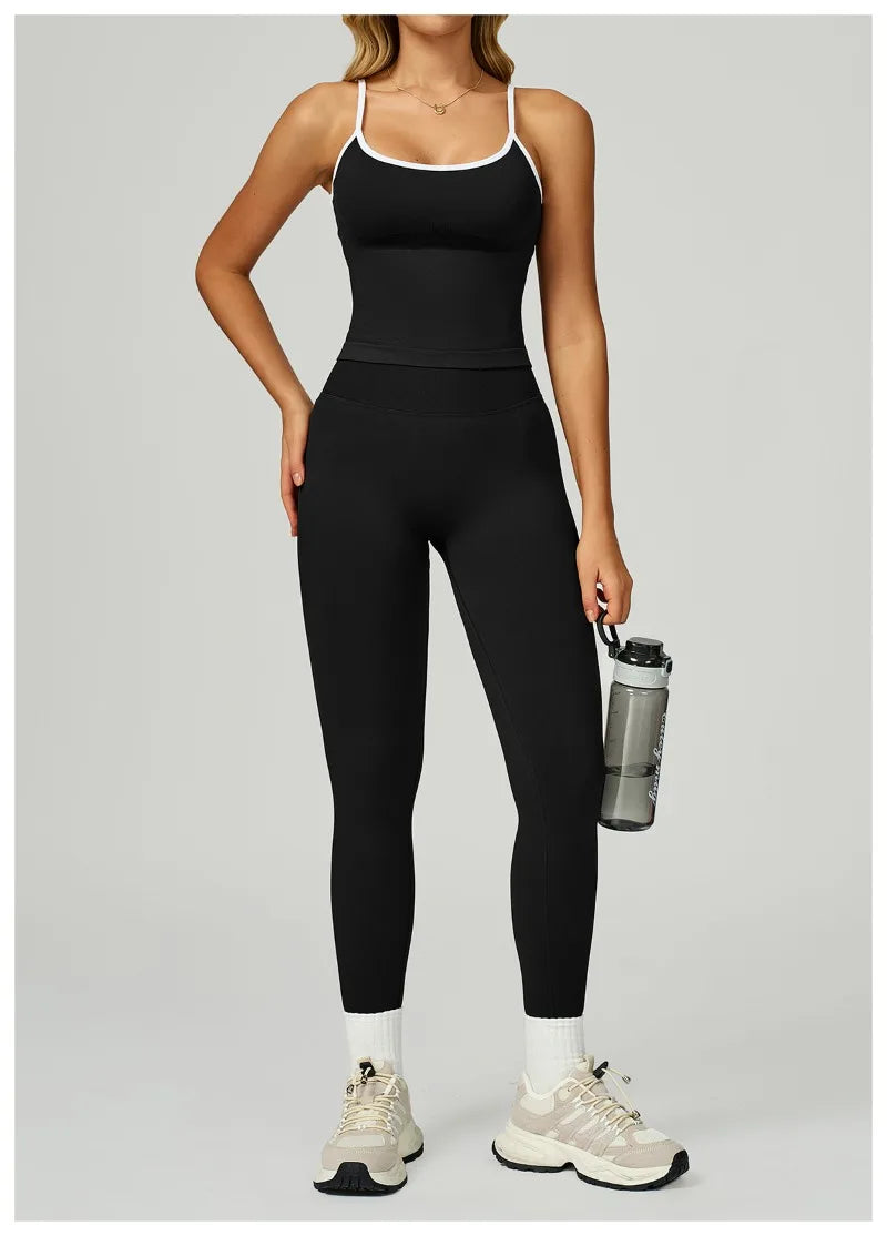 2 Pieces Women's Seamless Yoga Set Fitness Running Sports Set Slim Fit High Waist Beautiful Back Tracksuit