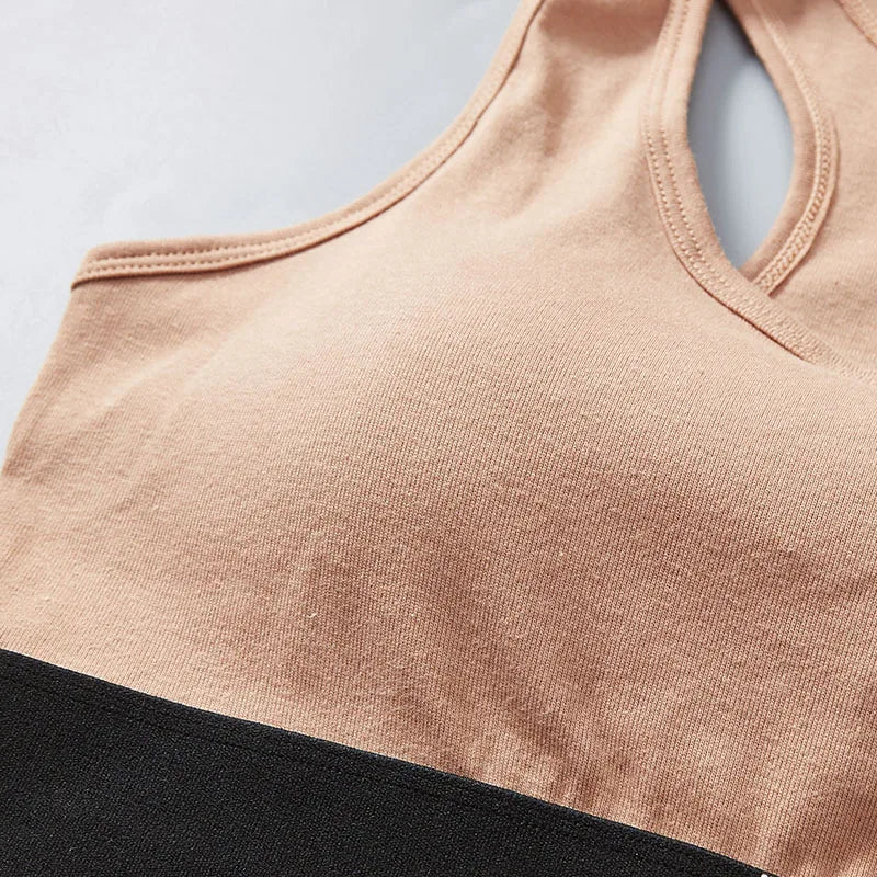 Women Racerback Cotton Blend Sports Cami Bra Stretch One Size Casual Daily Under Top Color Block Letter Band Tank Top