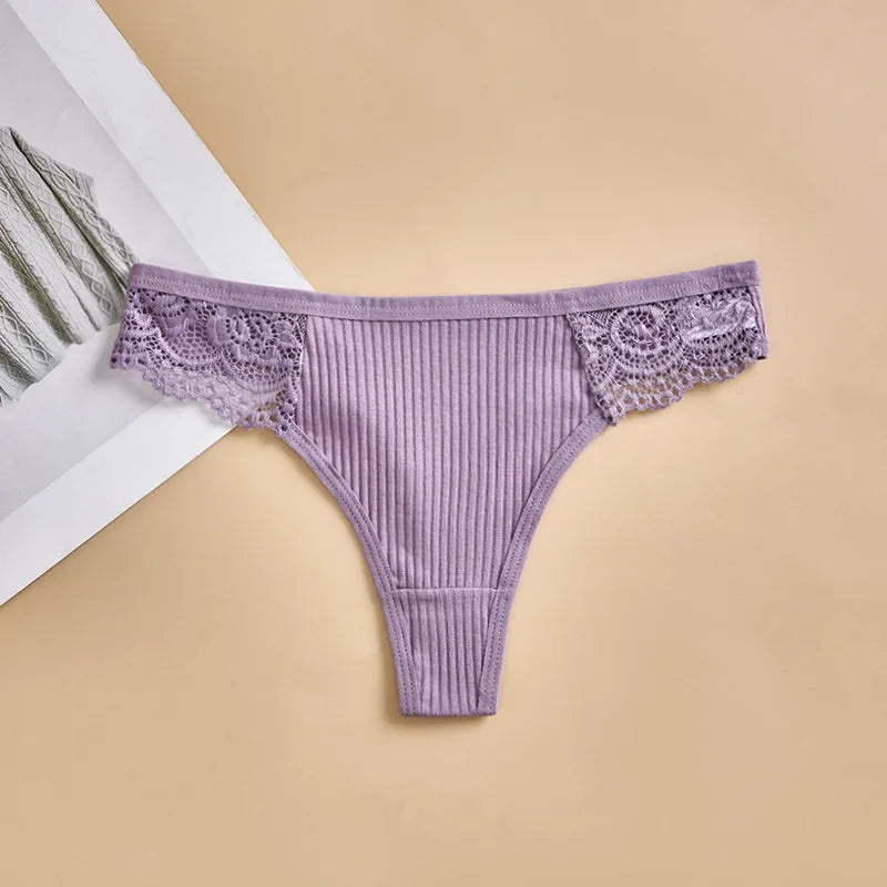Women Solid Color Sexy Panties Lace Low Waist Patchwork Thongs Women Solid Comfort Cotton Crotch Underwear Sexy Lingerie Трусы