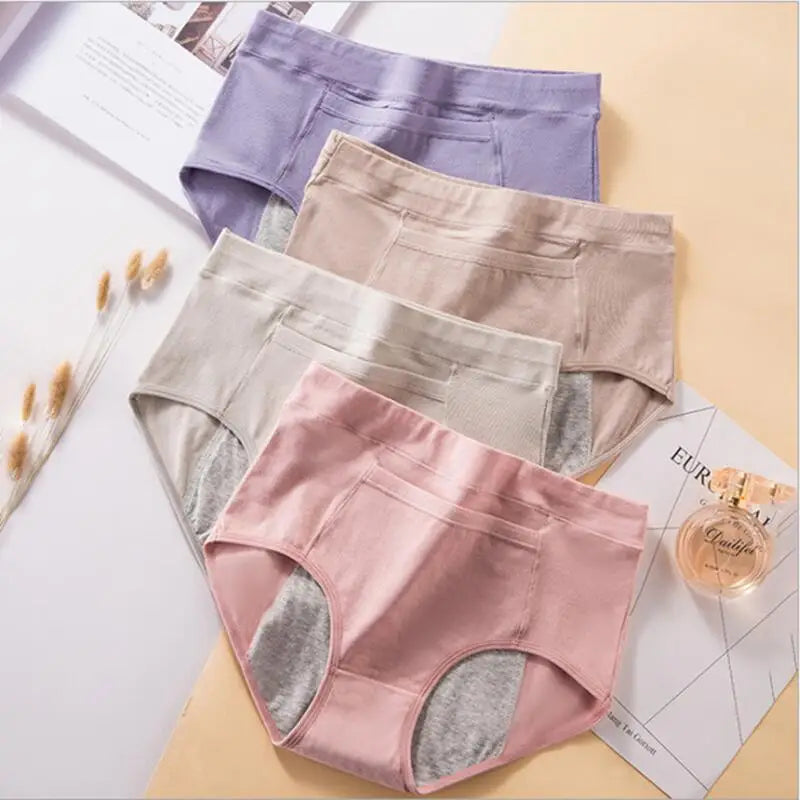 Women's High Waist Cotton Menstrual Panties Breathable Leak-Proof Culottes Safety Hygiene Briefs for Menstrual Comfort