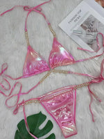 Wrap Around Halter Metal Chains Bikinis 2025 Diamond Bikini Women Swimsuit Female Swimwear Two Pieces Bikini set Bathing Suit