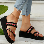 2025 Thick Bottom Clip Toe Slippers for Women Fashion Floral Fabric Wedge Sandals Woman Summer Eva Wear-Resistant Slides Female