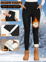Winter Fleece Leggings Thick Pockets Pants Women High-Waisted Thermal Tights Tummy Control Super Warm Legging Casual Wear
