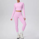New Women Yoga Set Solid Color Double-Sided Brushed Bare Feel Short Long-Sleeve Jacket Tight Pants Running Fitness 2-Piece Set