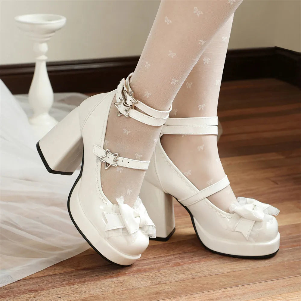 2026 Summer Plus Size 43 Sweet Lolita Cosplay Pink High Heels Mary Janes Pumps Cute Blue White Platform High-Heeled Shoes Women