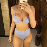 S - XL Sexy Female Swimsuit High Waist Bikini Women Swimwear Two-pieces Bikini set Ribbed Bather Bathing Suit Swim V2328